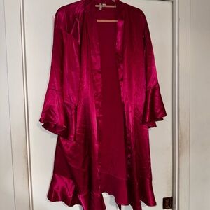 Elegant Satin Kimono Robe - Deep Pink